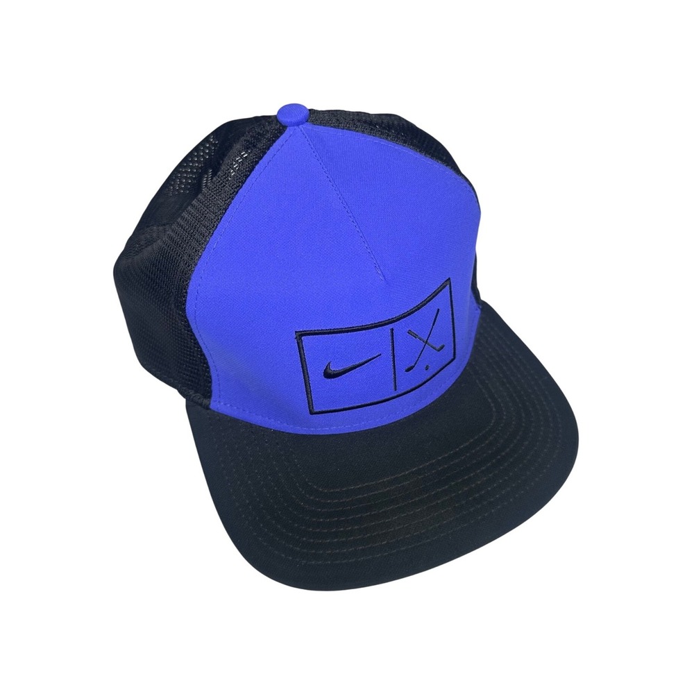 Nike Golf Men's True Statement Golf Trucker Hat Blue Black Mesh Snapback Cap